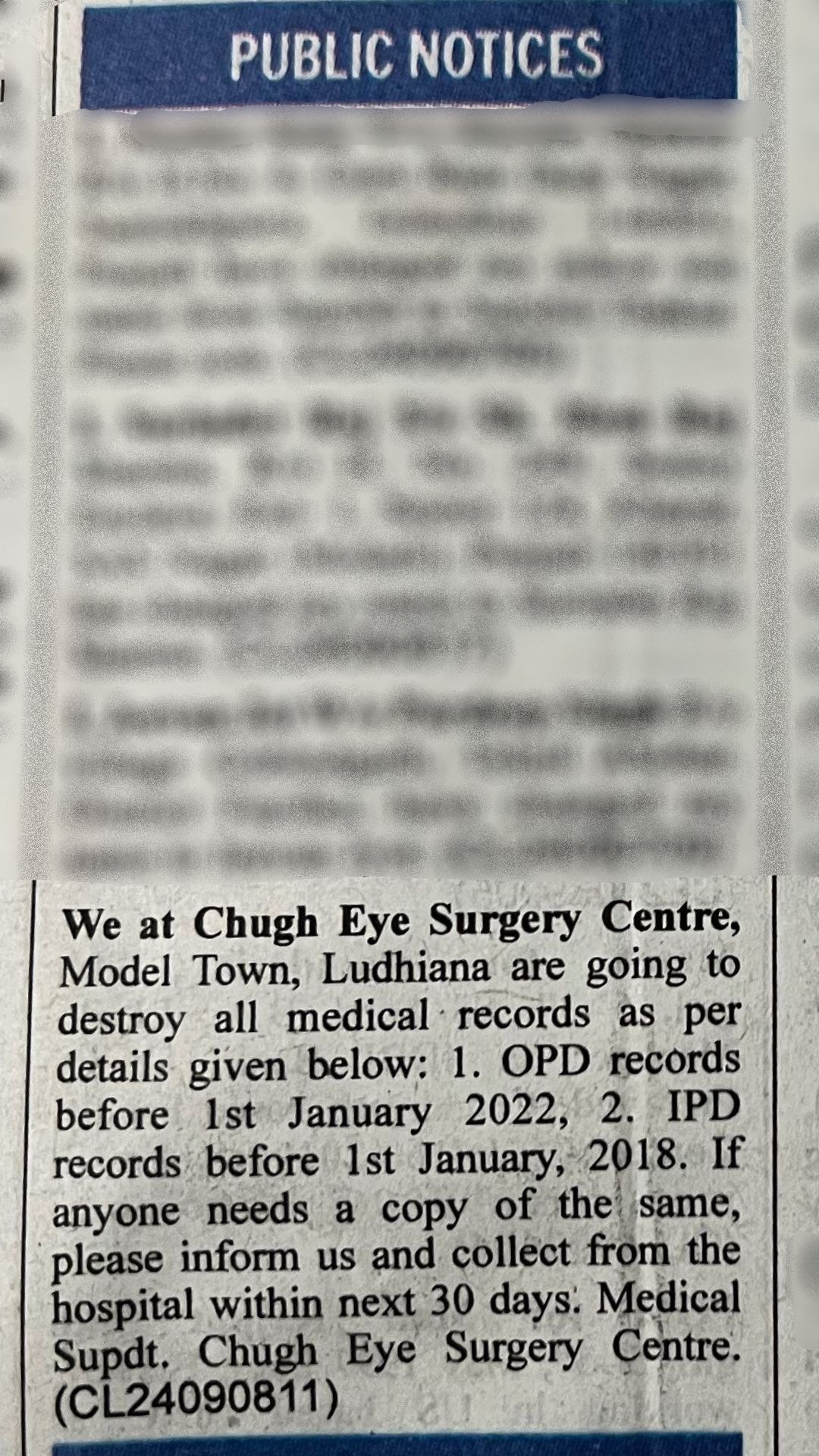 Public Notice English - Chugh Eye